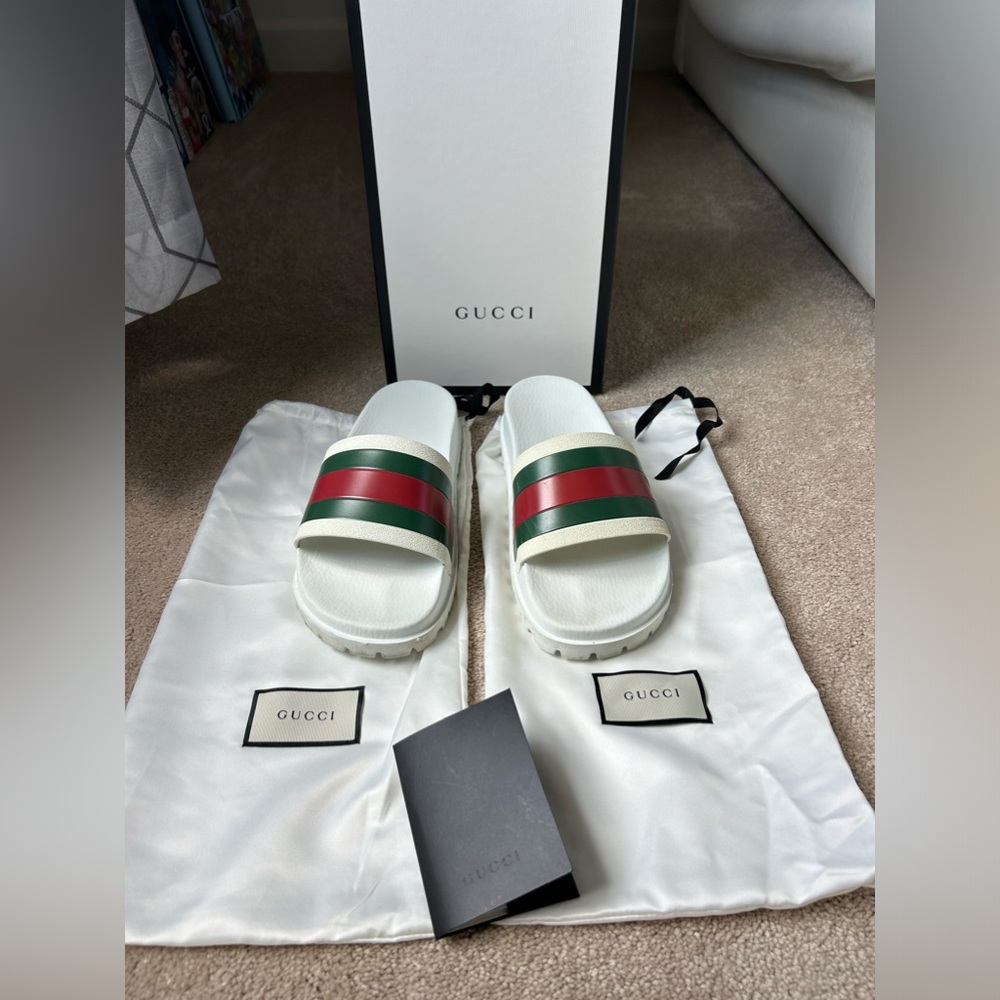Gucci Web Slide Sandal - White